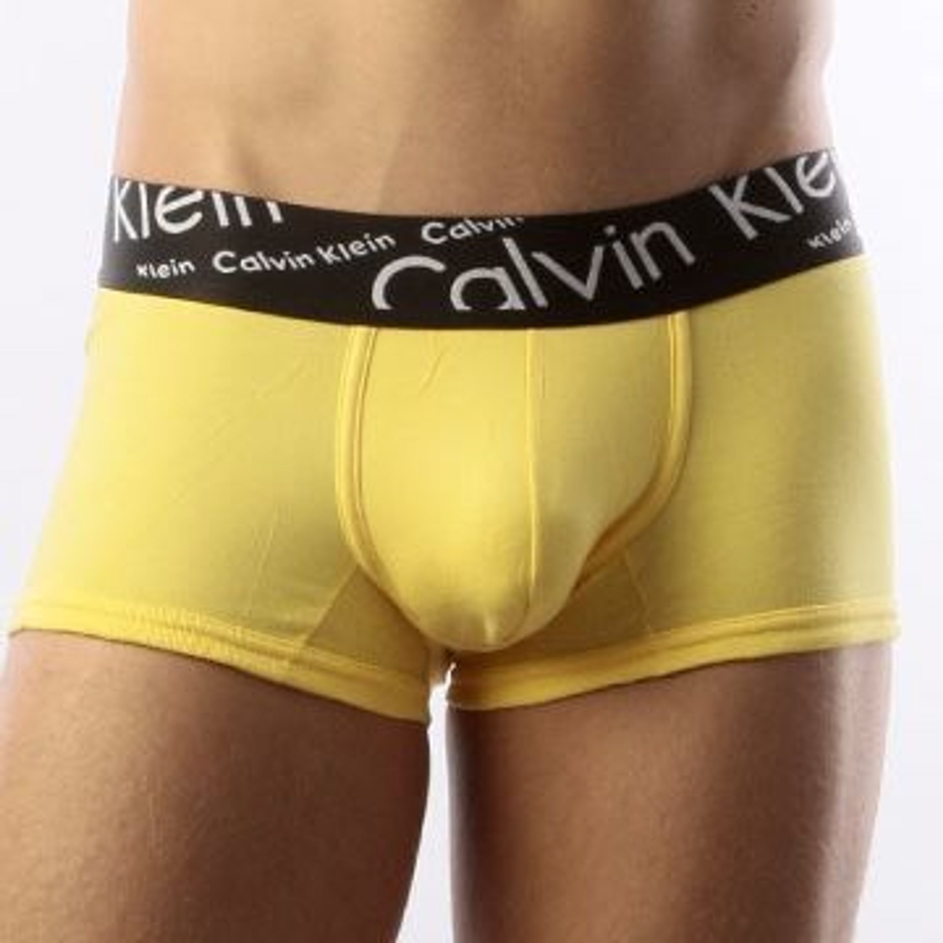 Мужские трусы боксеры желтые с черной косой резинкой Calvin Klein Black Waistband Italics Boxer Yellow CK05107 фото 1