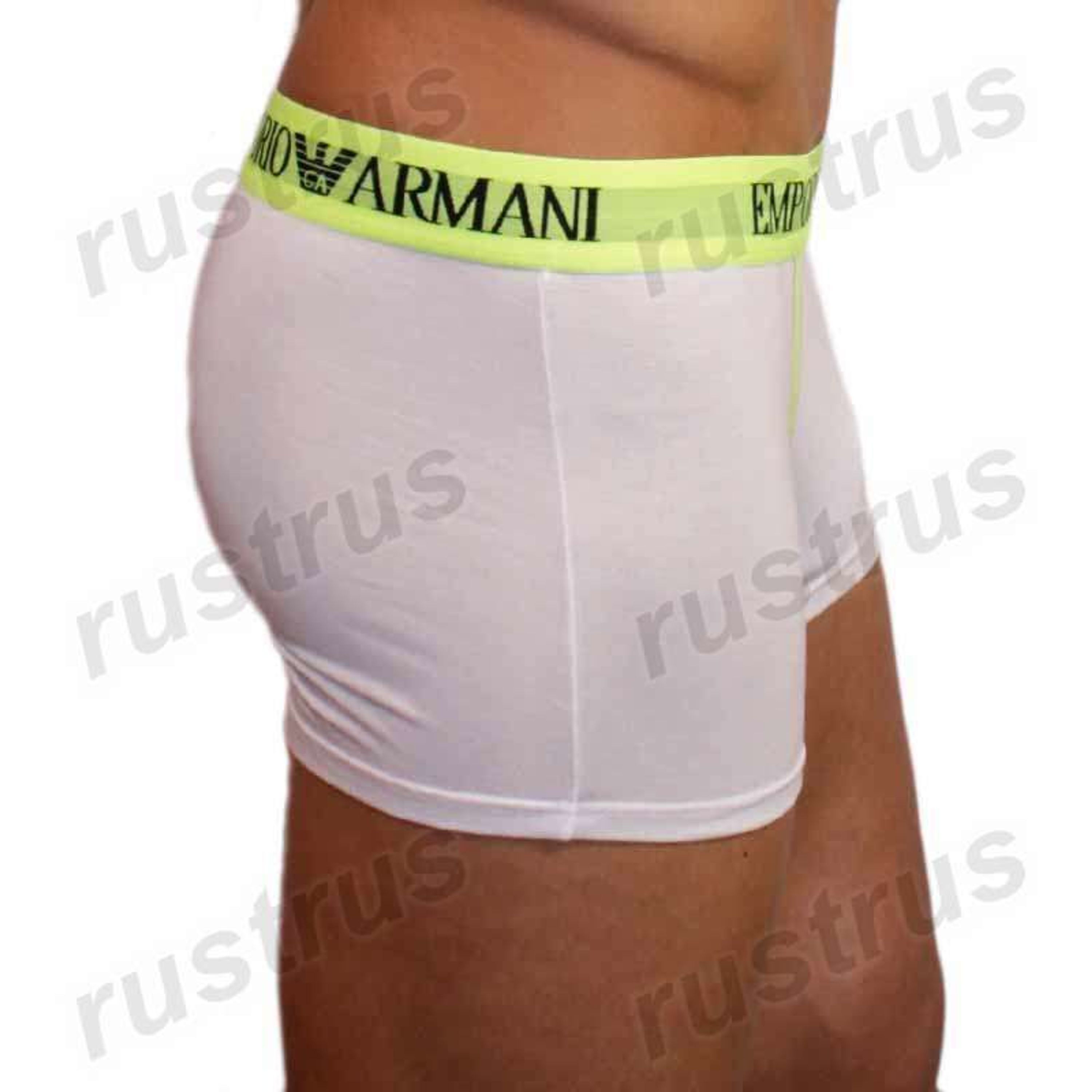 Мужские трусы боксеры белые с салатовой резинкой Emporio Armani  фото 2
