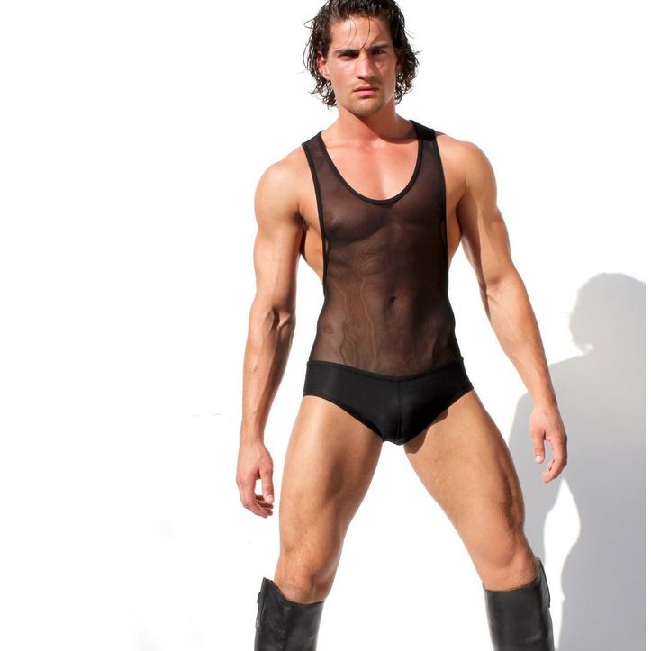 Мужское боди черное прозрачное AQUX VASA Black Jumpsuit 