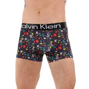 Фото Мужские трусы боксеры темно-синие с разноцветным принтом Calvin Klein