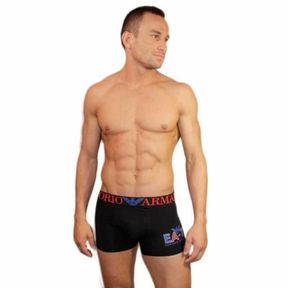 Фото Мужские трусы боксеры черные Emporio Armani с красно-синей резинкой