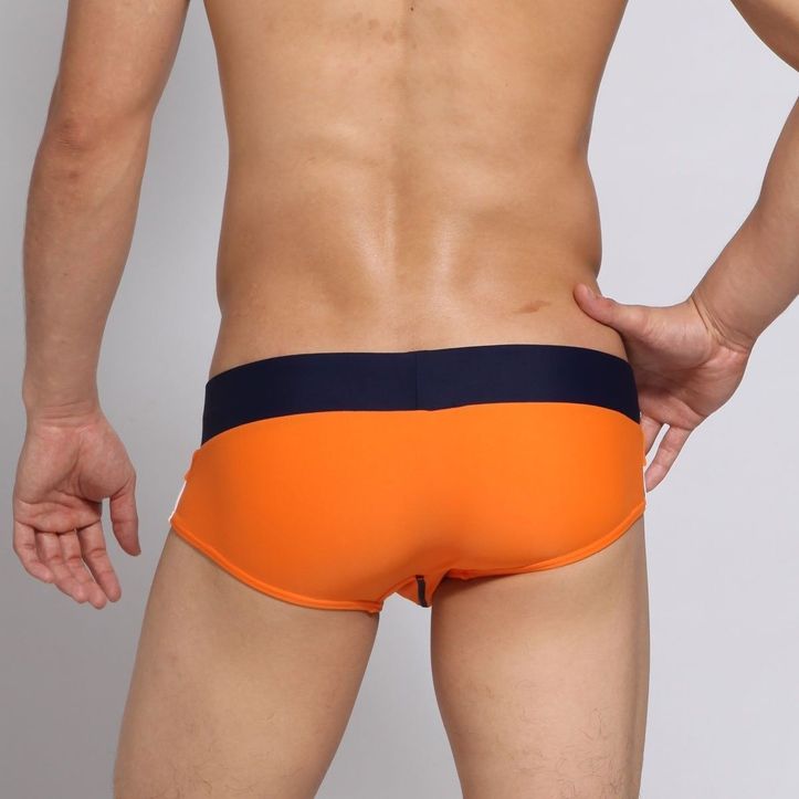 Мужские плавки брифы оранжевые с синим поясом SEOBEAN Swimsuit Orange Blue 20904 фото 2