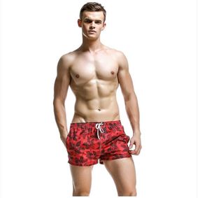 Фото Мужские пляжные шорты красные с принтом SEOBEAN 30220