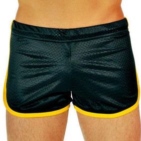 Фото  Мужские спортивные шорты Andrew Christian Retro Sports Mesh Gym Shorts Black Gold AC11