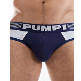 Фото Мужские трусы брифы белые с синей вставкой PUMP! PM3-M245