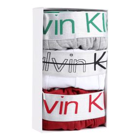 Фото Мужские трусы боксеры набор 3в1 (серые, белые, бордовые) Calvin Klein 