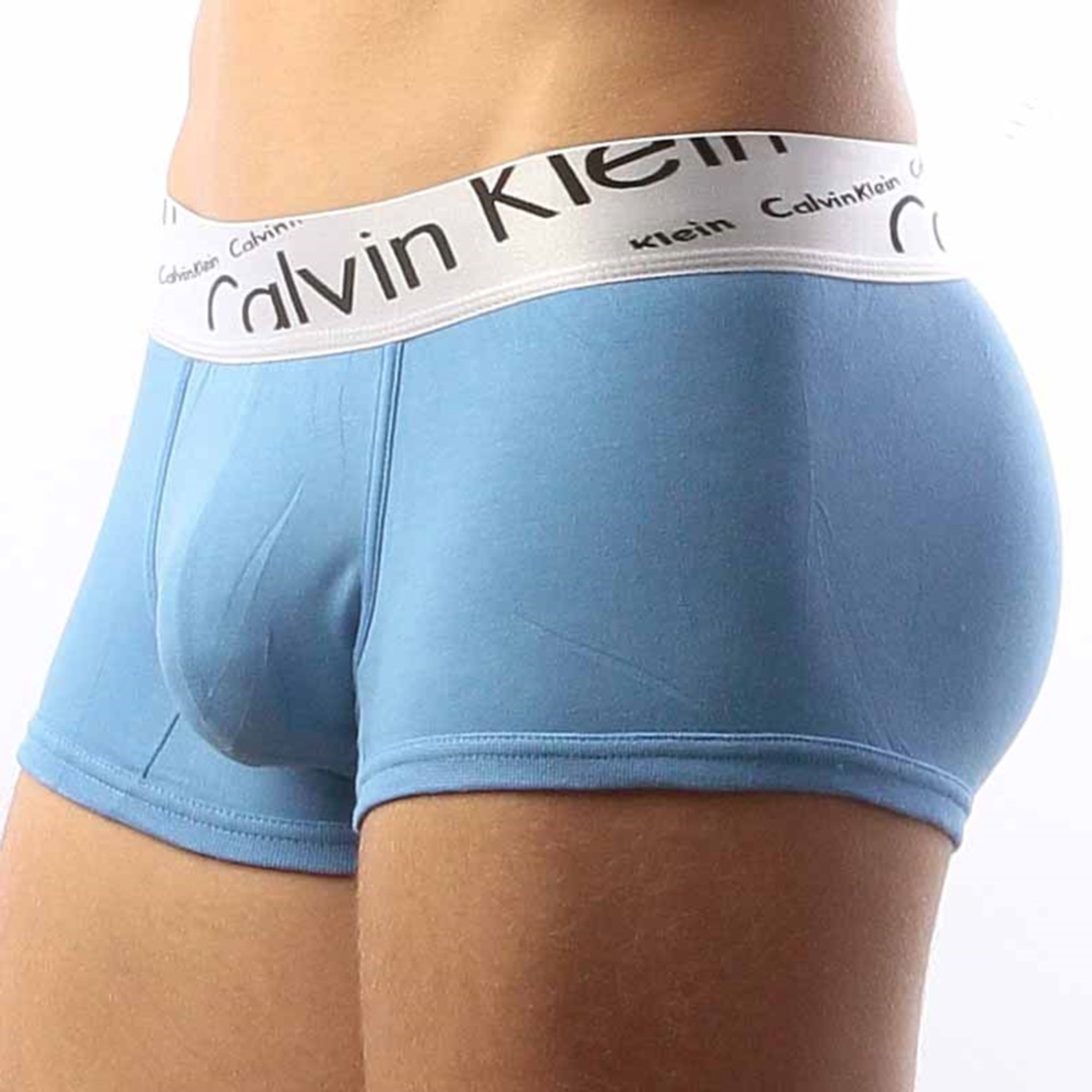 Мужские трусы боксеры голубые с косой резинкой  Calvin Klein Steel Boxer Italics Blue  фото 3
