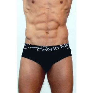 Фото Мужские трусы брифы черные с черной косой резинкой Calvin Klein Black Waistband Italics модал