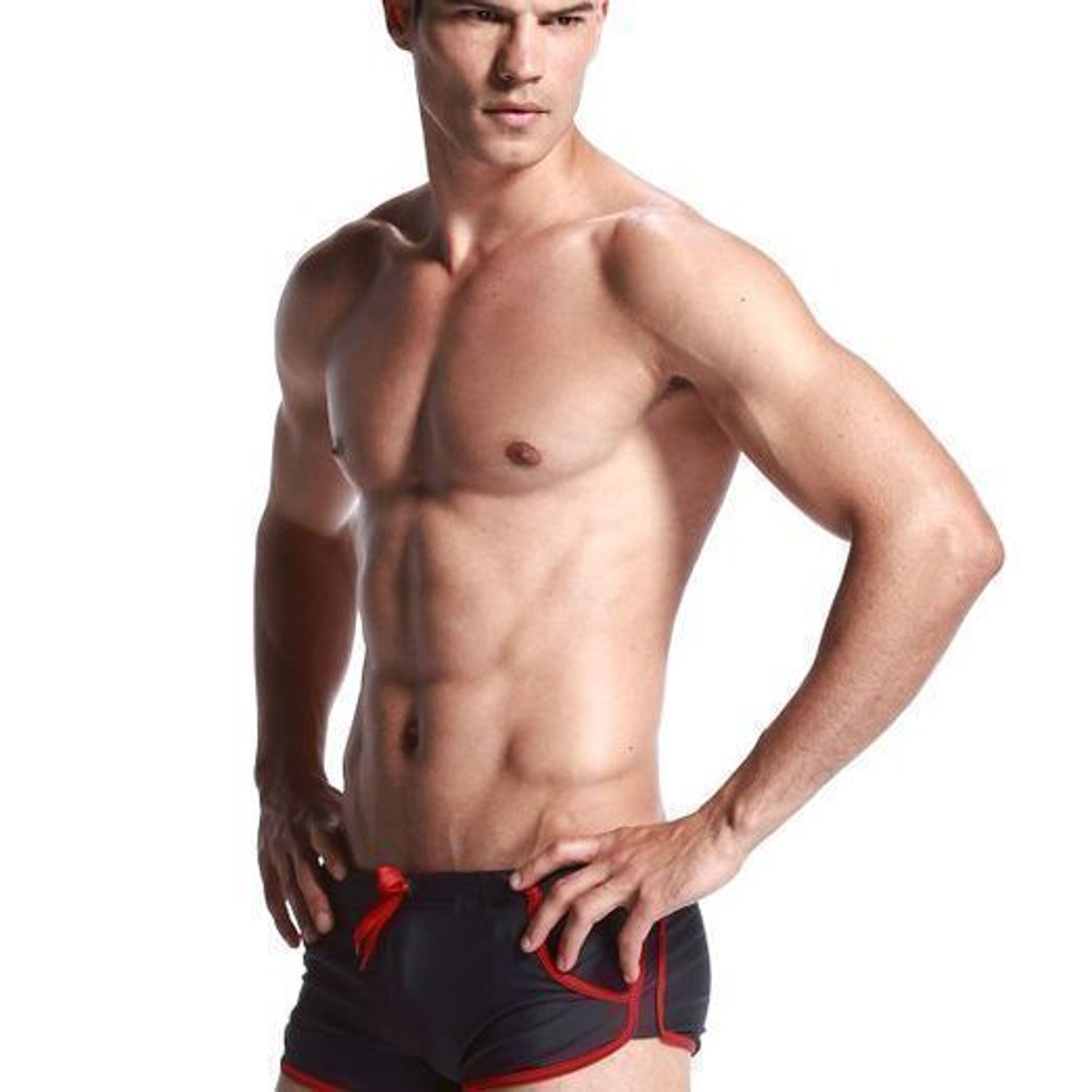 Мужские плавки боксеры темно-серые с красной окантовкой Seobean Surf Swim Boxers фото 2