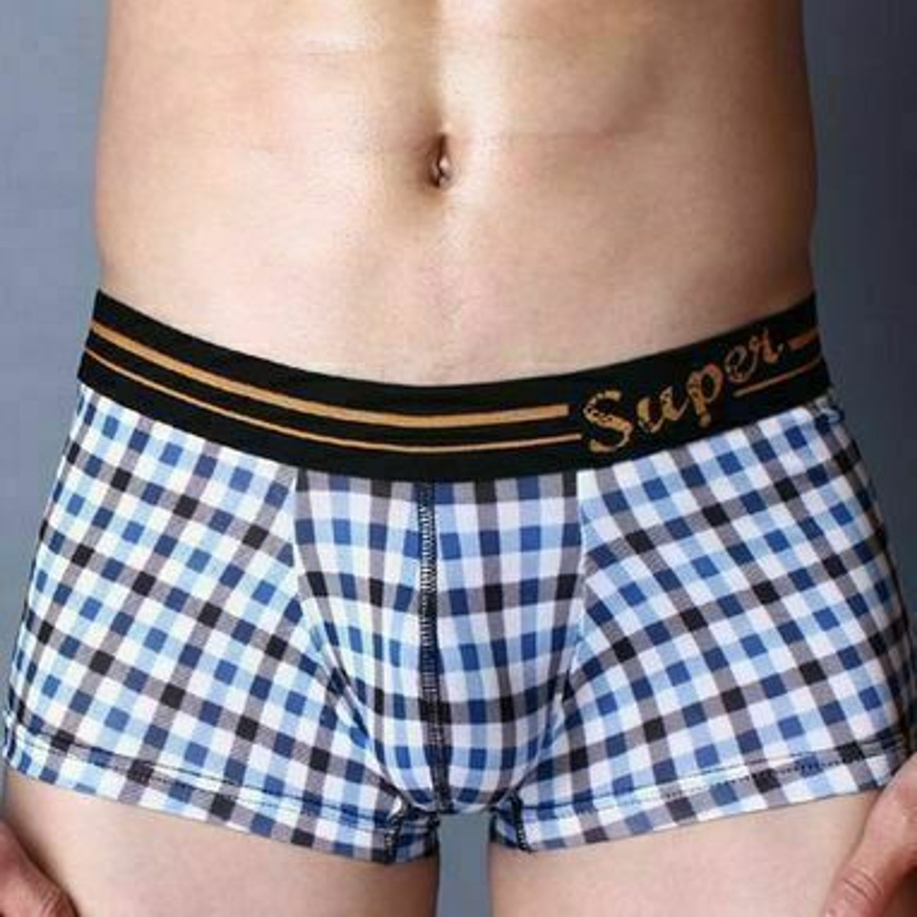 Мужские трусы боксеры в клетку Superbody Blue Plaid Check фото 1