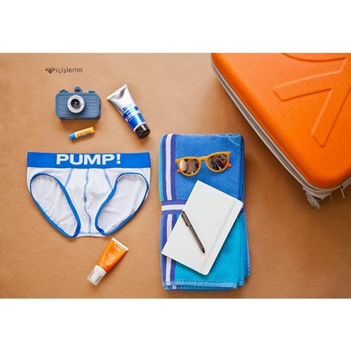 Мужские трусы брифы в сеточку с голубой резинкой Pump Touchdown Brief White 26078 фото 5