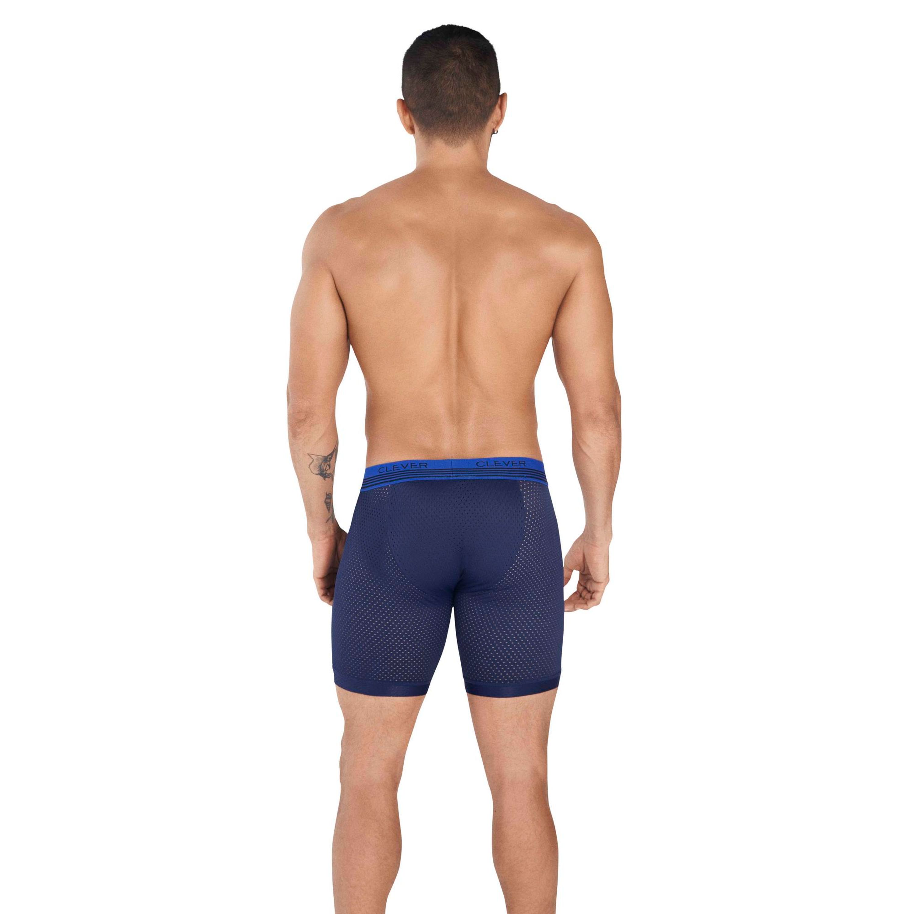 Мужские трусы боксеры удлиненные темно-синие в сетку Clever Moda PROCESS LONG BOXER 036508 фото 3