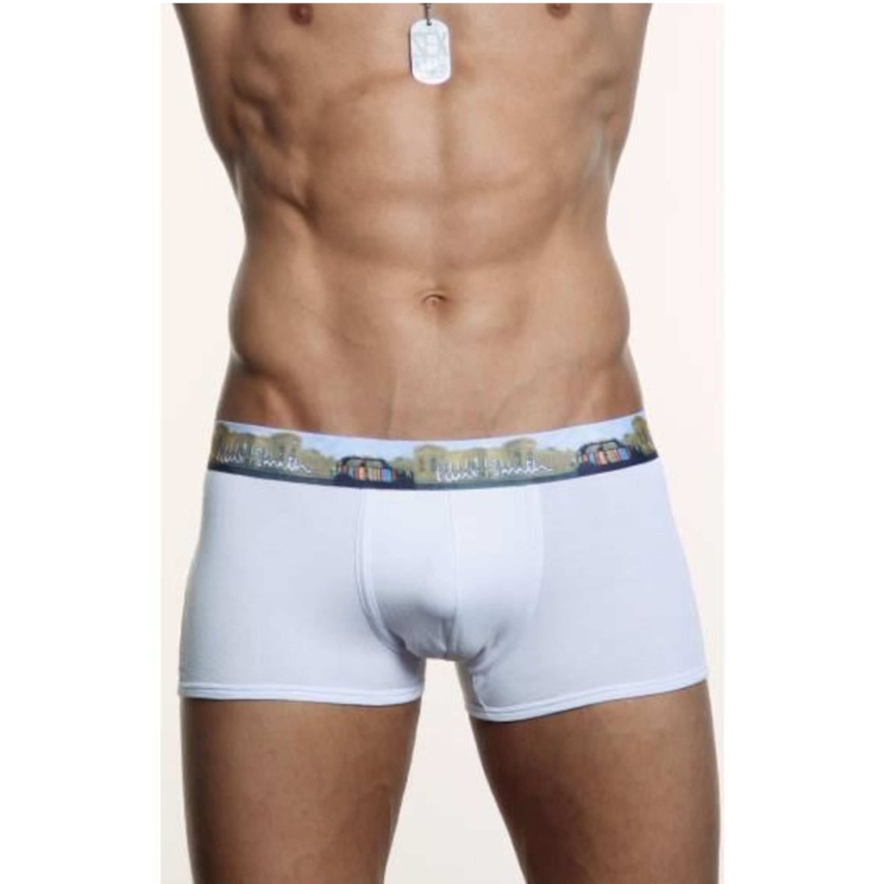 Мужские трусы боксеры Paul Smith белые с цветной резинкой фото 1