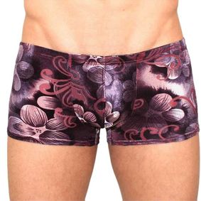 Фото Мужские трусы боксеры баклажановые с узором под велюр Romeo Rossi Violet Flower Boxer RR00219