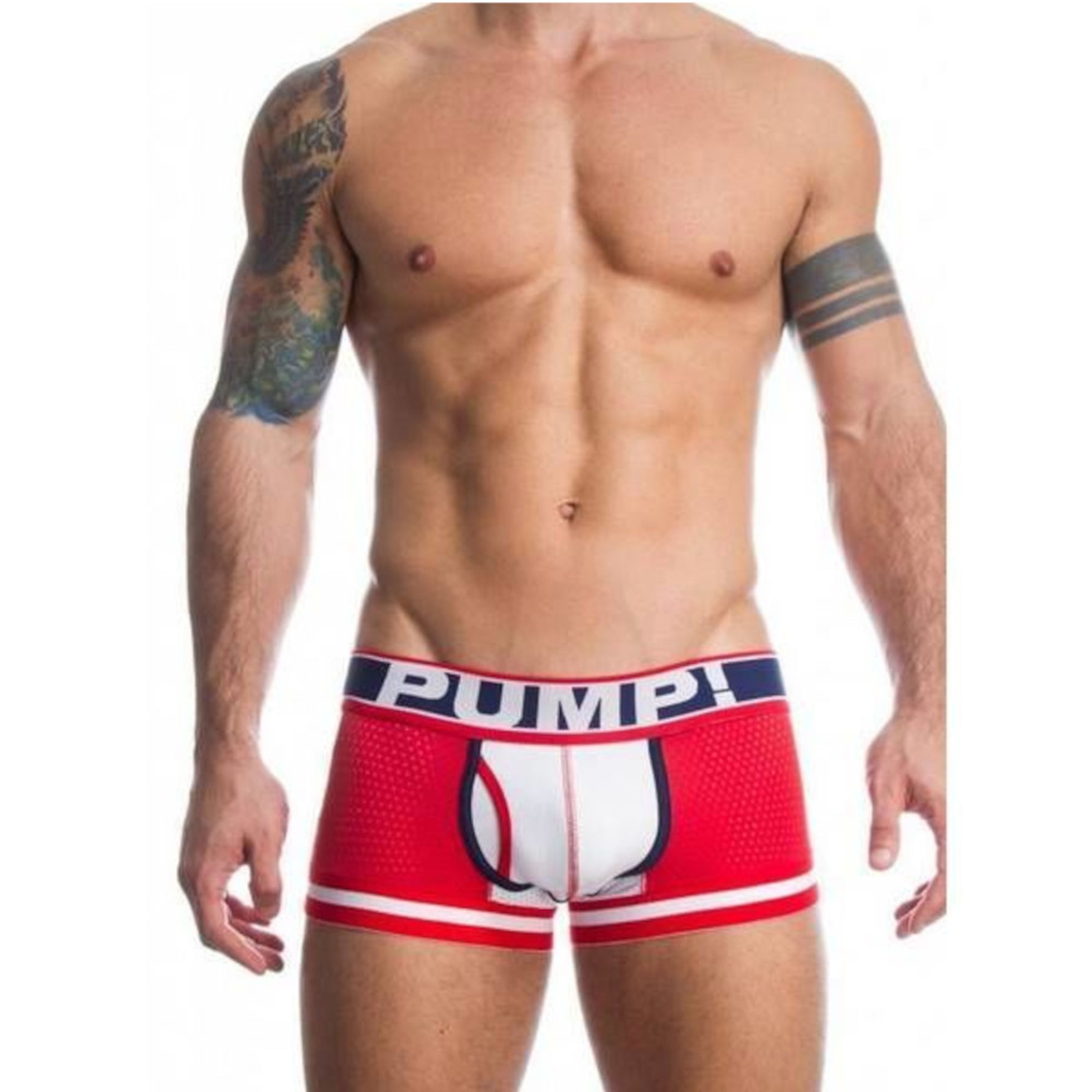 Мужские трусы боксеры в сетку красные с белой вставкой PUMP! H399-8 фото 1