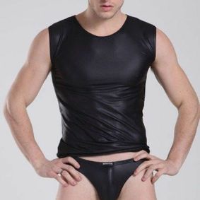 Фото  Мужская майка под кожу черная Manstore Imitation Leather  Tank