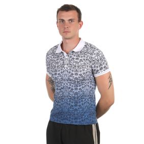 Фото Мужская футболка поло белая с голубым градиентом и принтом Gucci