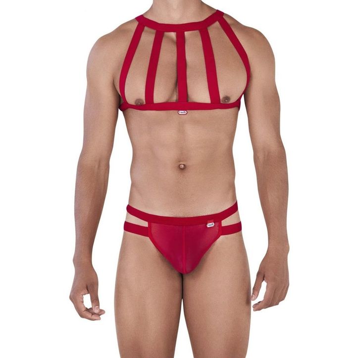 Мужской комплект красный тонги и сбруя (портупея) Pikante THONG HARNESS PERSONALITY 033105 