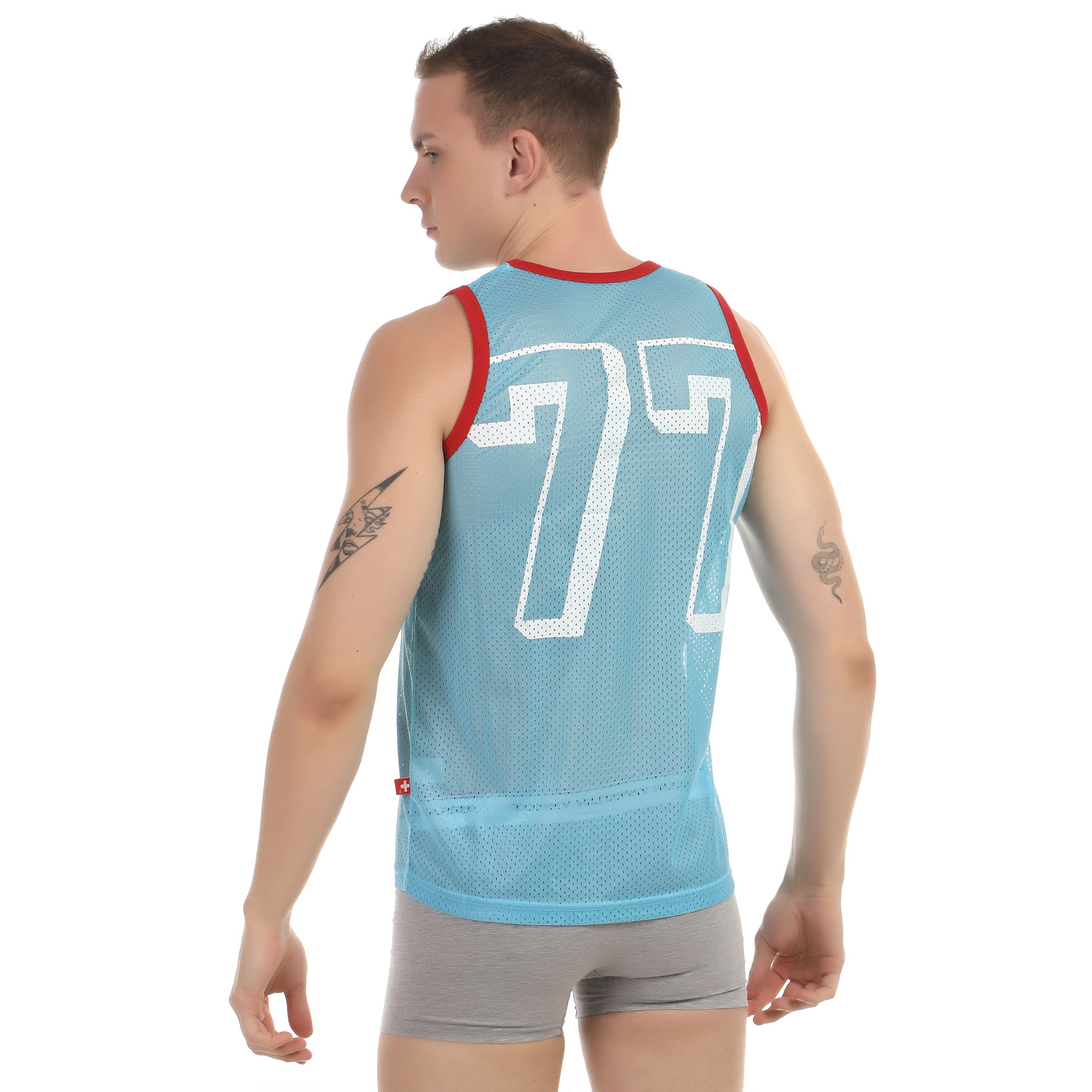 Мужская майка в сетку бирюзовая Andrew Christian Sport Mesh Tank Top  фото 2