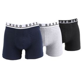 Фото Мужские трусы боксеры, набор 3в1 (темно-синие, серые, черные) Hugo Boss