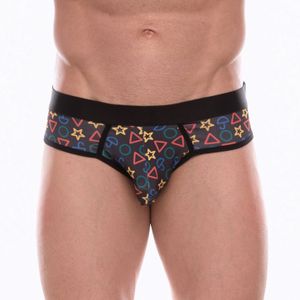 Фото Мужские трусы брифы темно-серые с разноцветным принтом Don Moris DM072215