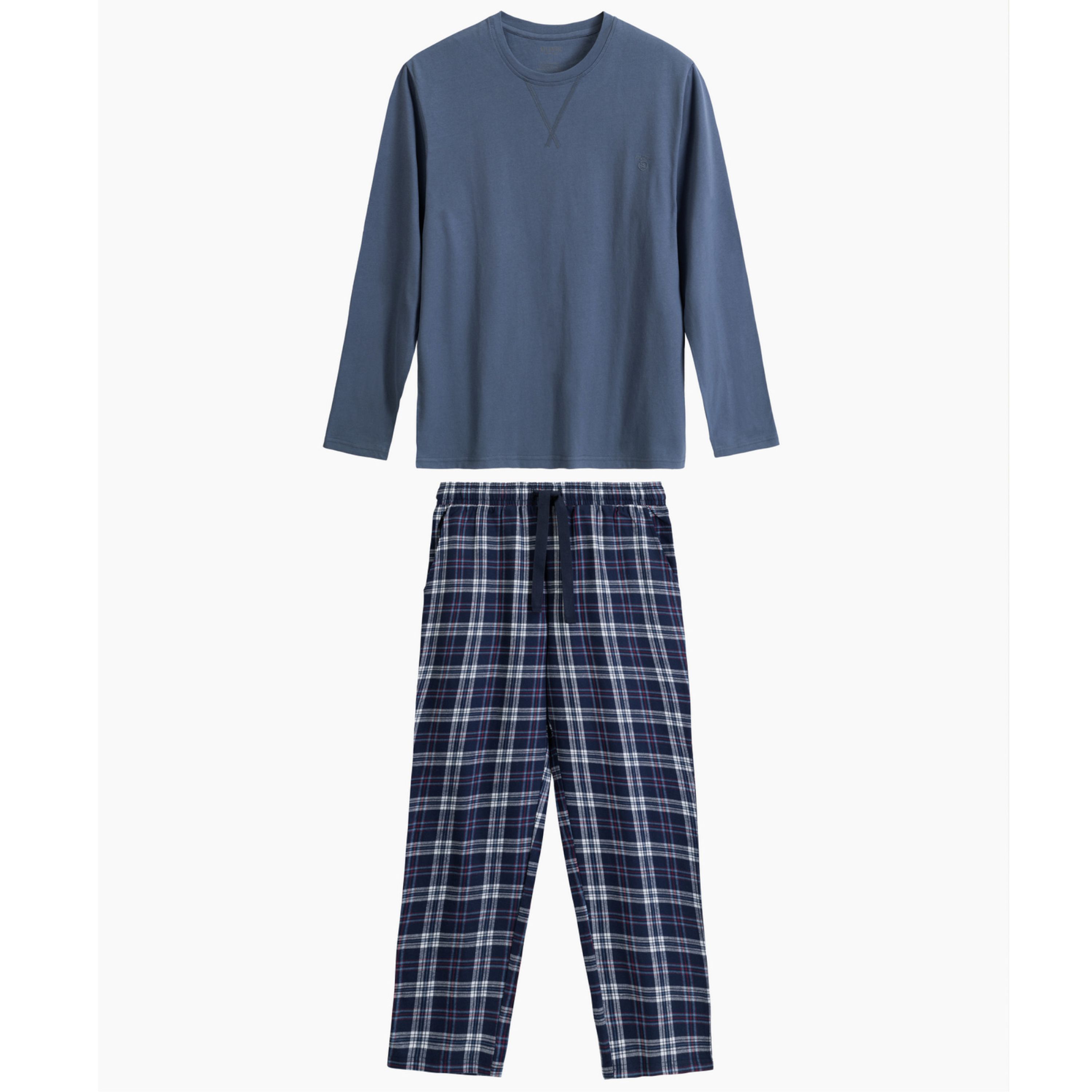 Пижама мужская темно-голубая с штанами в клетку ATLANTIC Flannel Check NMP-393 фото 1