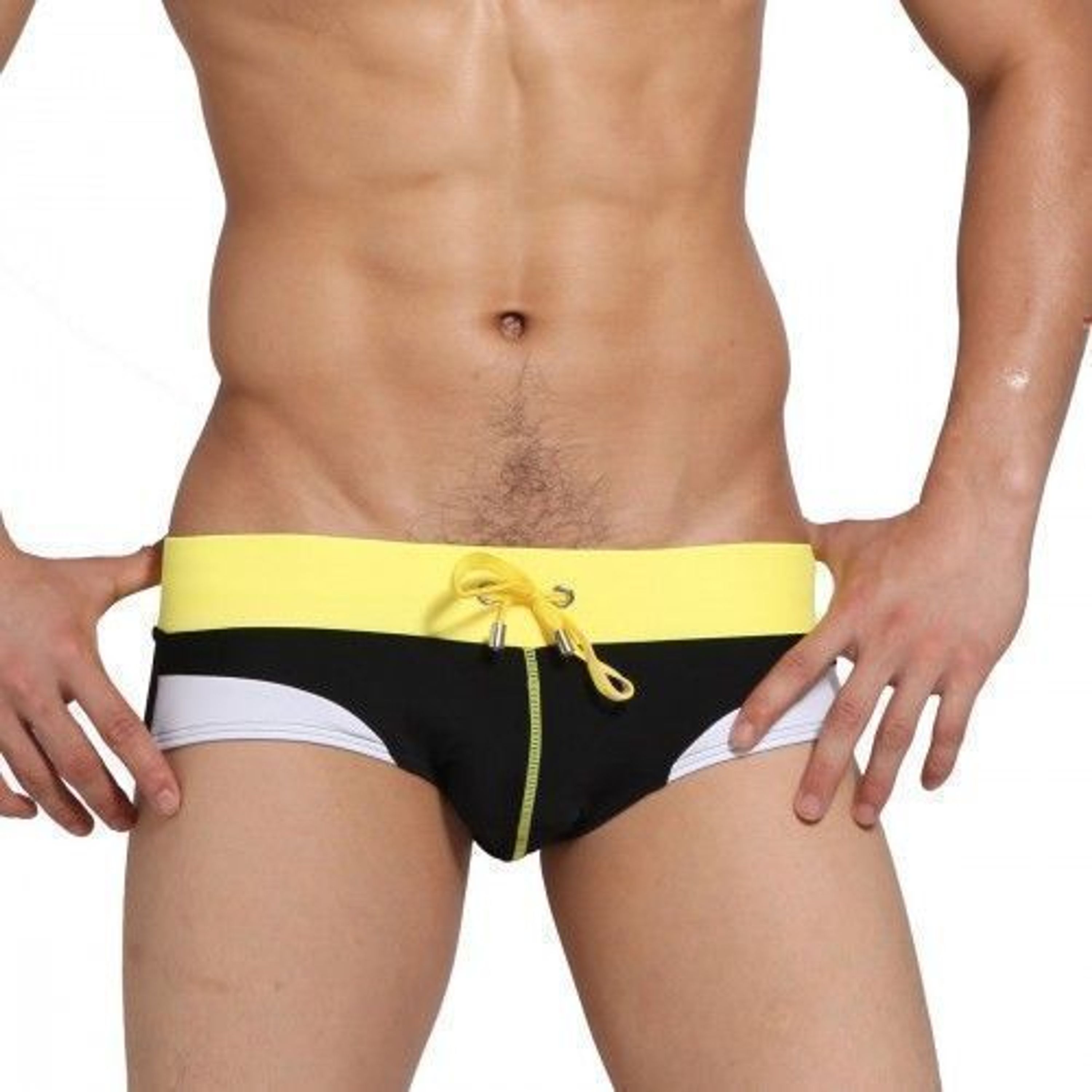 Мужские плавки брифы черные с желтым поясом SEOBEAN Black and Yellow фото 1