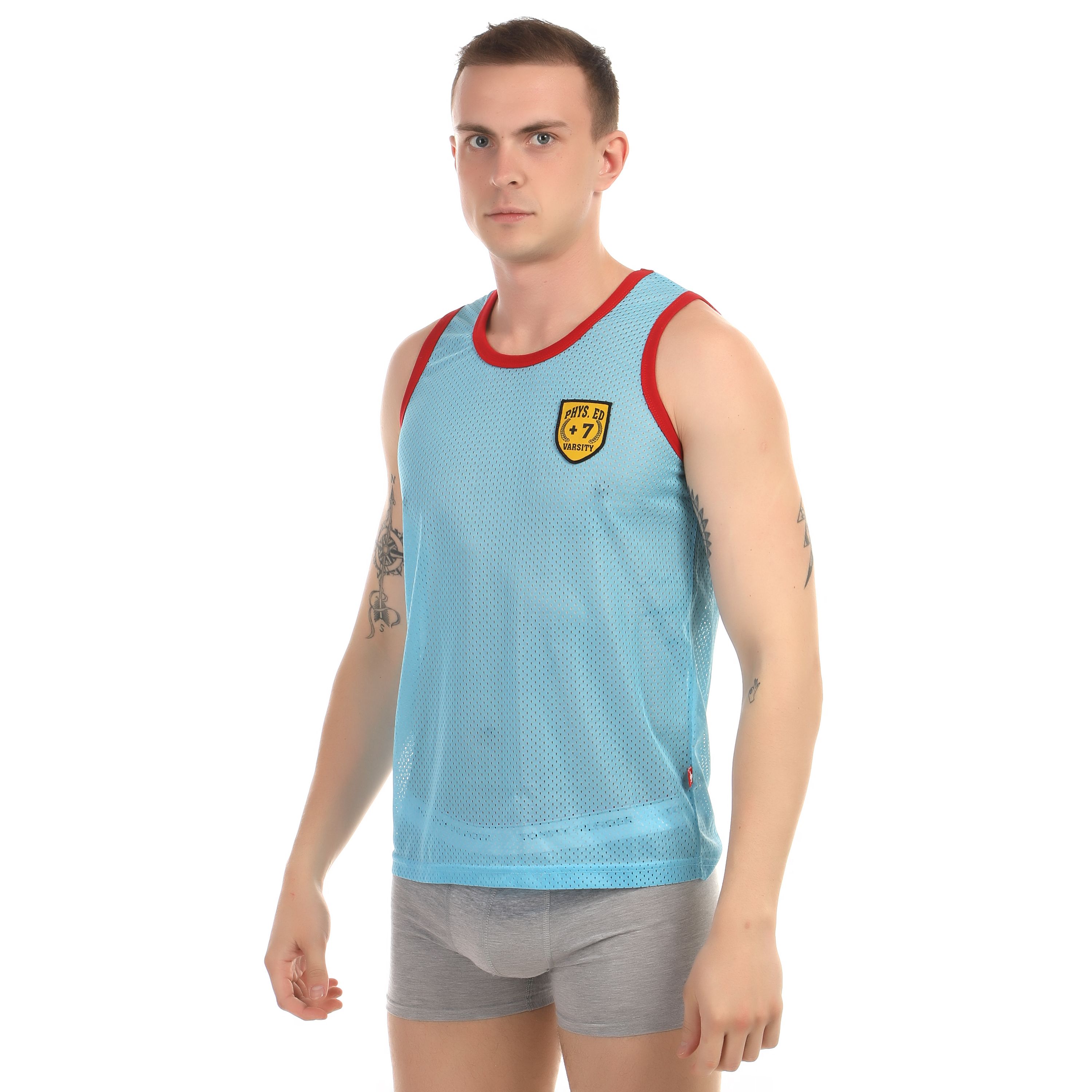 Мужская майка в сетку бирюзовая Andrew Christian Sport Mesh Tank Top  фото 1