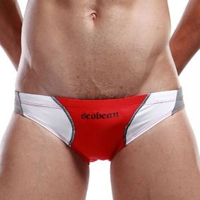 Фото Мужские плавки брифы красные с серыми вставками Seobean Swim Brief