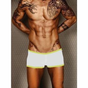 Фото Мужские трусы хипсы белые с салатовой окантовкой Wild Milk Neon Stripes Boxer White