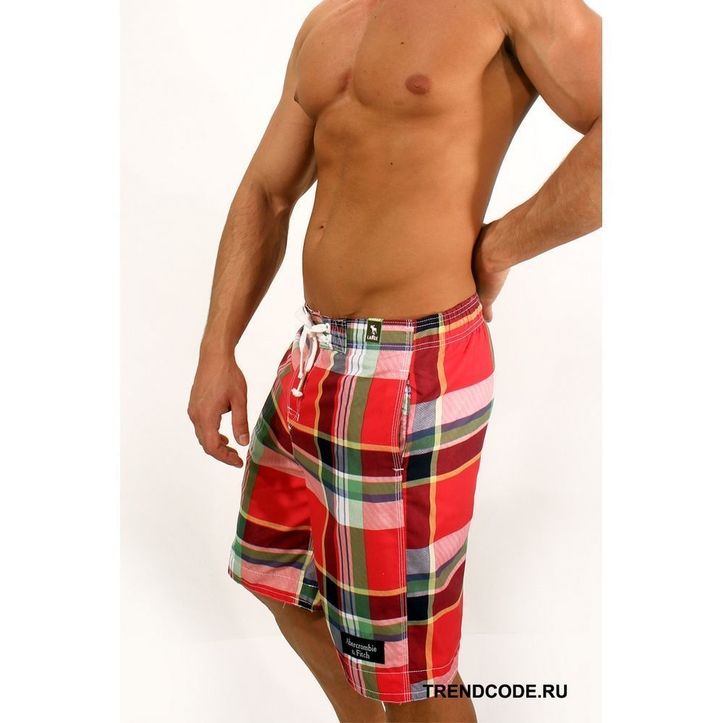 Мужские шорты пляжные клетчатые красные ABERCROMBIE&FITCH 52830 фото 2