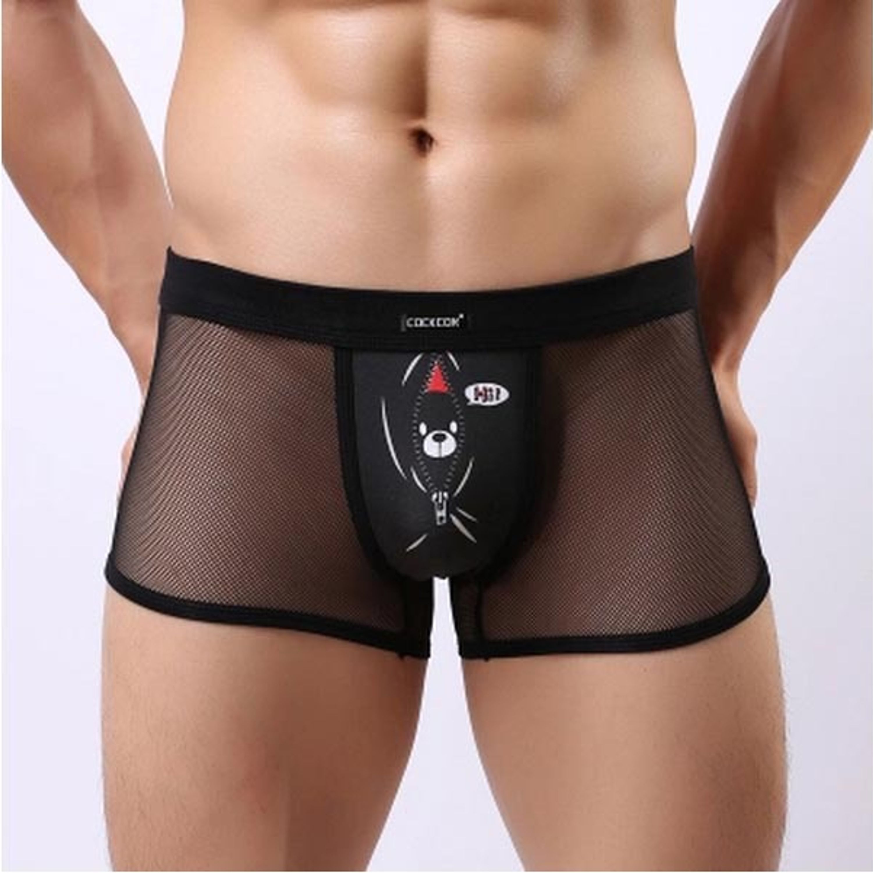 Мужские трусы боксеры черные в сетку с рисунком Cockcon Unzip-Me Boxer Black  850 фото 1