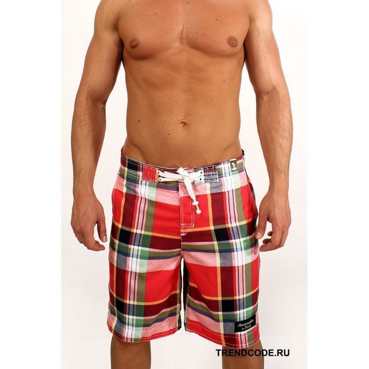 Мужские шорты пляжные клетчатые красные ABERCROMBIE&FITCH 52830 