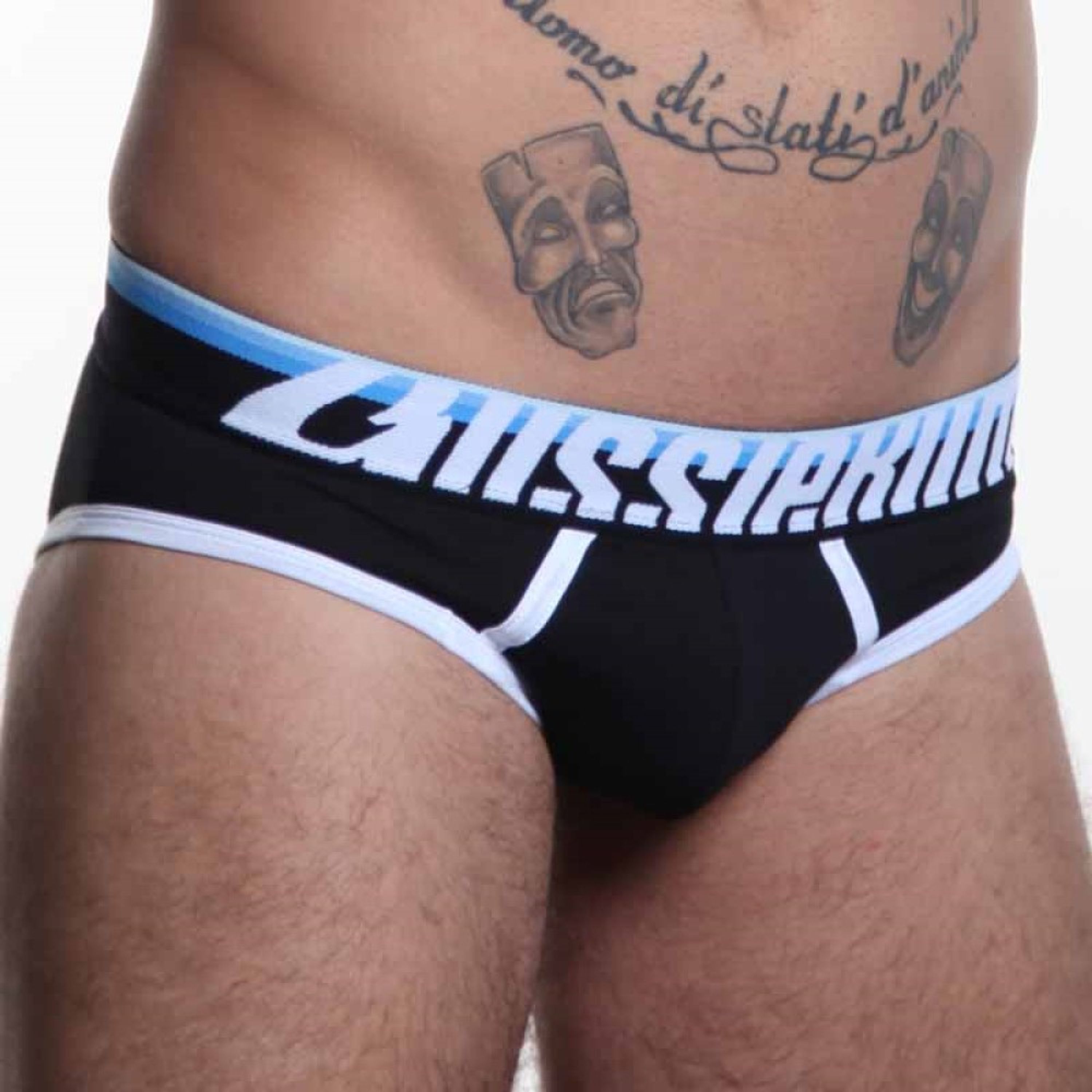 Мужские трусы слипы черные с (голубой) резинкой Aussiebum Fire Brief AB2074-4 фото 2