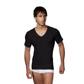 Фото Мужская футболка черная с V-образным вырезом из натурального хлопка Doreanse 2810