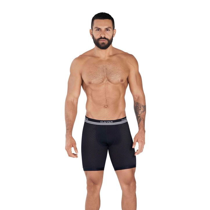 Мужские трусы боксеры удлиненные черные в сетку Clever PROCESS LONG BOXER 036511 