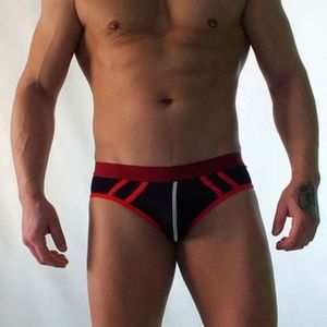 Фото Мужские трусы брифы черные в сетку с красной резинкой Van Baam VB0219