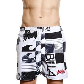 Фото Мужские пляжные шорты Super Dy белые с черным принтом Billa 