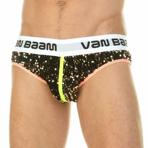 Фото Мужские трусы слипы белые с золотистыми пайетками спереди Van Baam VB0210