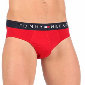 Фото Мужские трусы брифы красные с темно-синей резинкой Tommy Hilfiger
