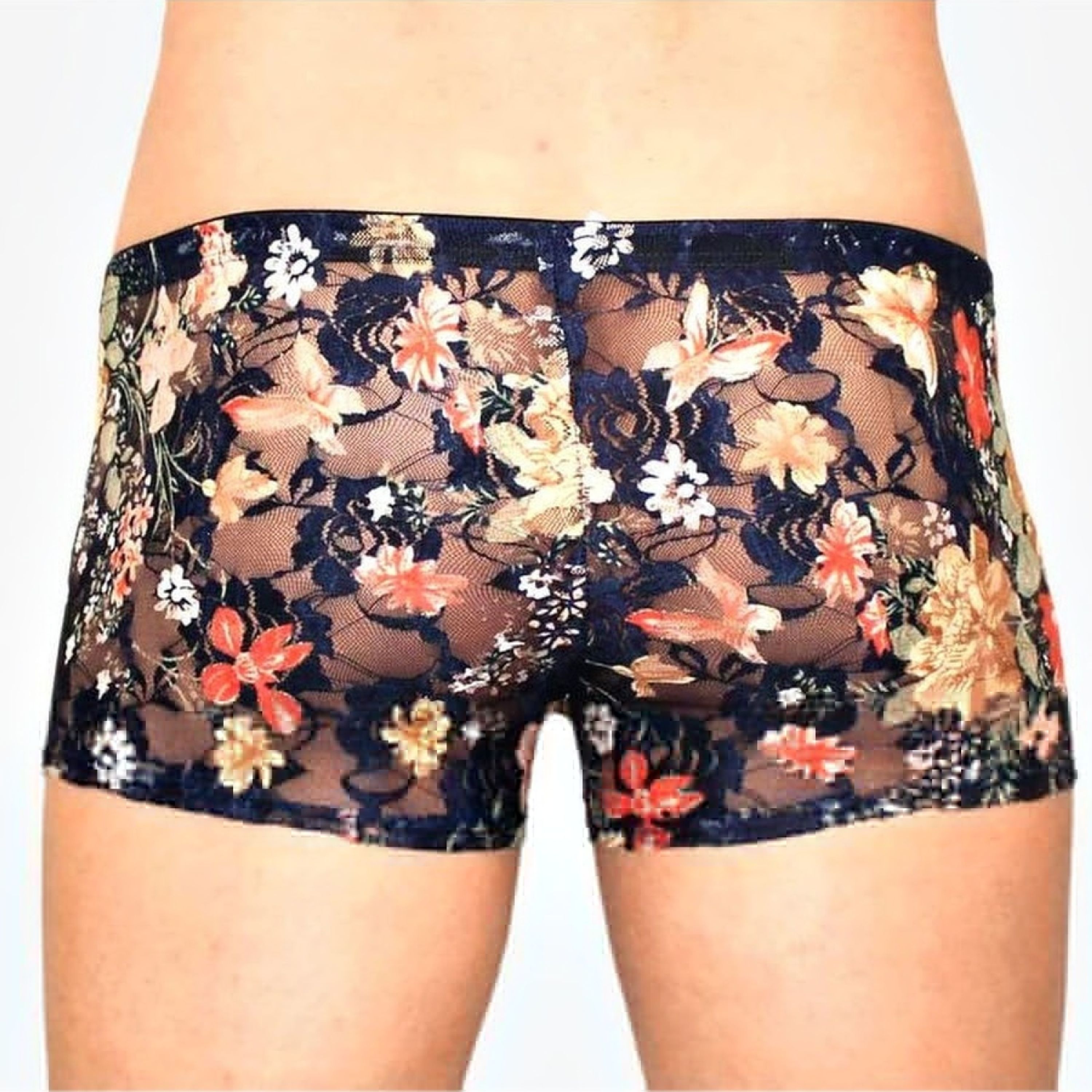 Мужские трусы боксеры темно синие в цветок бежевый Romeo Rossi Black Boxer RR00221 фото 3