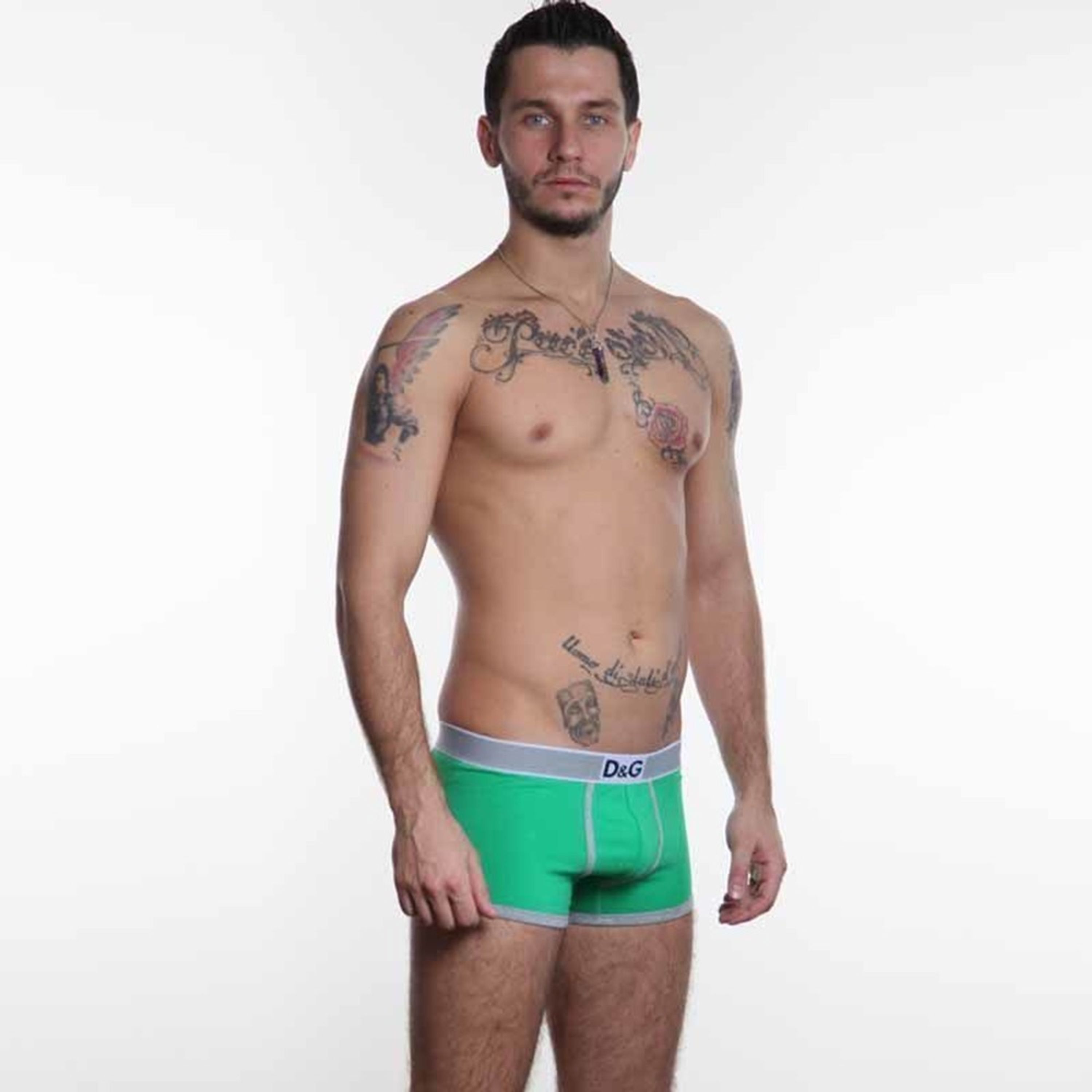 Мужские трусы боксеры зеленые с серой резинкой D&G Green Boxer фото 1