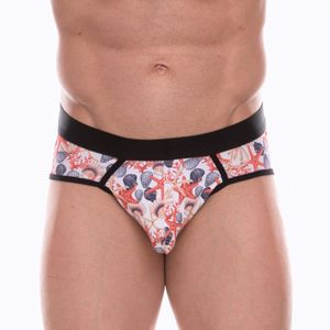 Фото Мужские трусы стринги белые с разноцветным принтом Don Moris DM072268