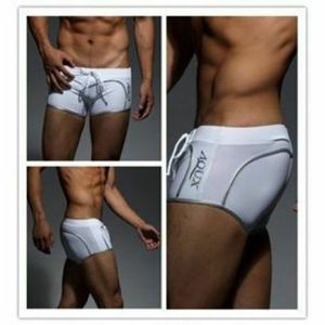 Фото Мужские плавки белые с серебристой полосой AQUX