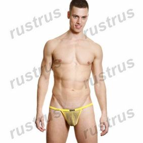 Фото Мужские трусы в сетку стринги желтые Manstore