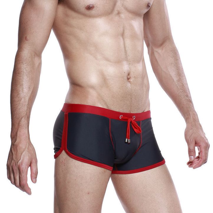 Мужские плавки боксеры серые с красным поясом Seobean Surf Swim Boxers фото 2