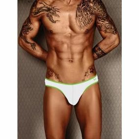 Фото Мужские трусы g-стринги белые с зеленой окантовкой Wild Milk Neon Stripes G-String White