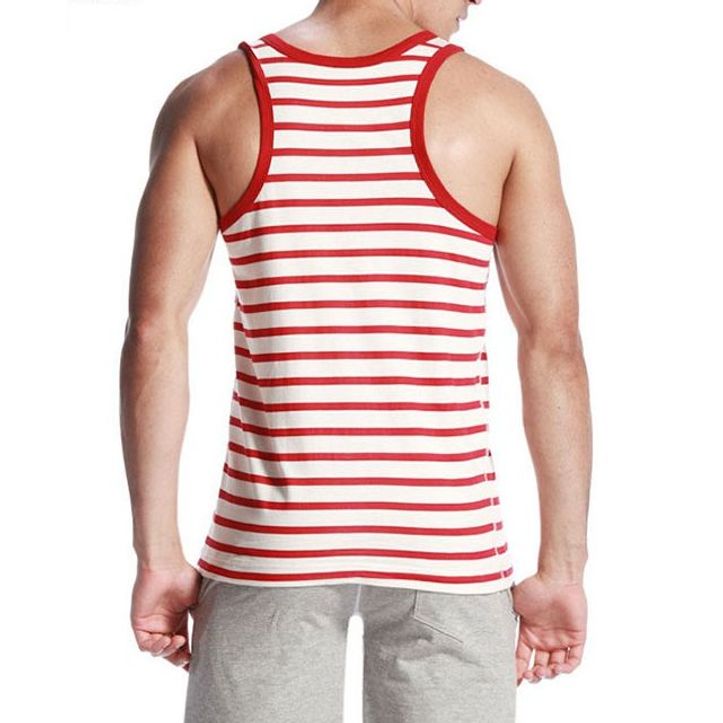 Мужская майка белая в красную полоску Seobean Sleeveless Sports Shirt 14688 фото 2
