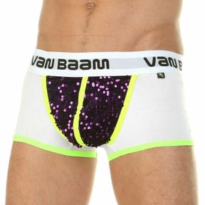 Фото Мужские трусы боксеры белые с баклажановыми пайетками Van Baam