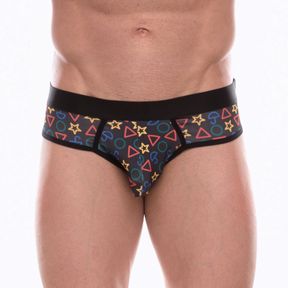 Фото Мужские трусы брифы темно-серые с разноцветным принтом Don Moris DM072215